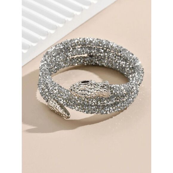 ✨💎🐍 Snake Rhinestone Bendable Design Blingy Statement Open Choker Necklace NEW - Picture 14 of 17